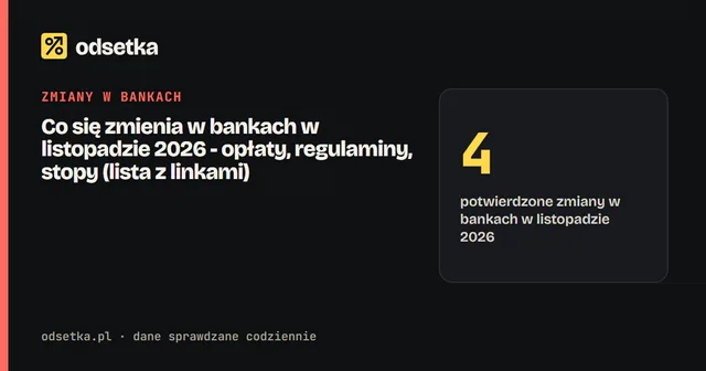 Co się zmienia w bankach w listopadzie 2026 - opłaty, regulaminy, stopy (lista z linkami)
